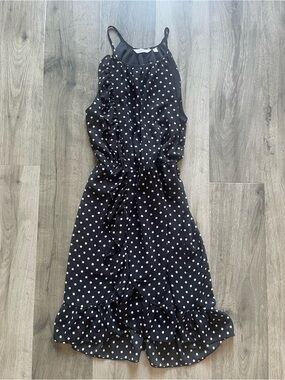 Reitmans Black and White Polka Dot Asymmetrical Ruffle Dress